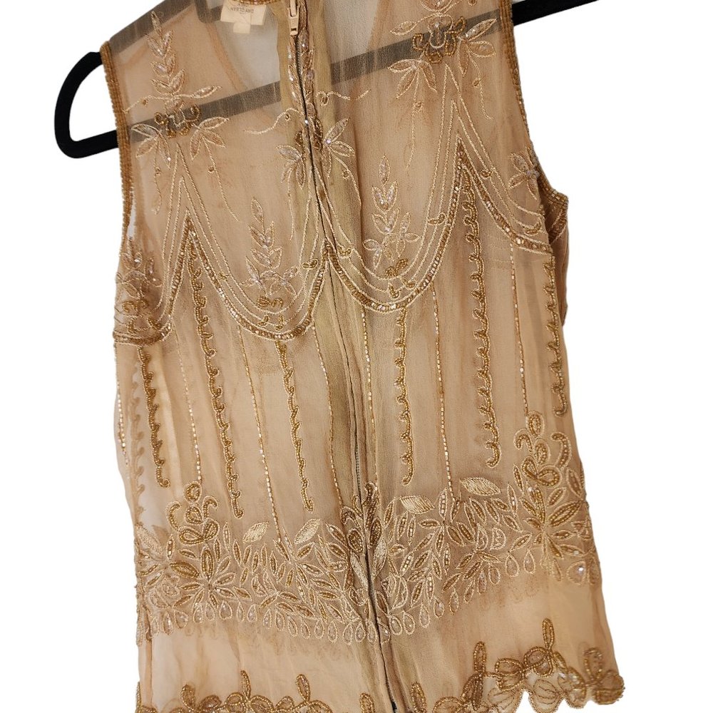 Kenneth Cole top pure silk gold heavily emroidered diamantes size 8 - Picture 15 of 16